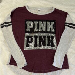 PINK Victoria's Secret Burgundy and Gray Sequin Top